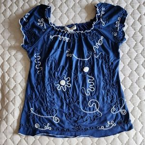 LAUREN MICHELLE SS Shirt, Raised Stitching, large, off shoulder